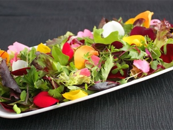 Salad with rose petals