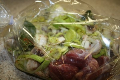 Meat with celery in the sleeve