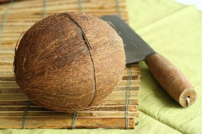 Coconut cracked in half