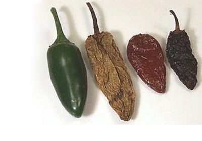 Dried and smoked jalapeno peppers